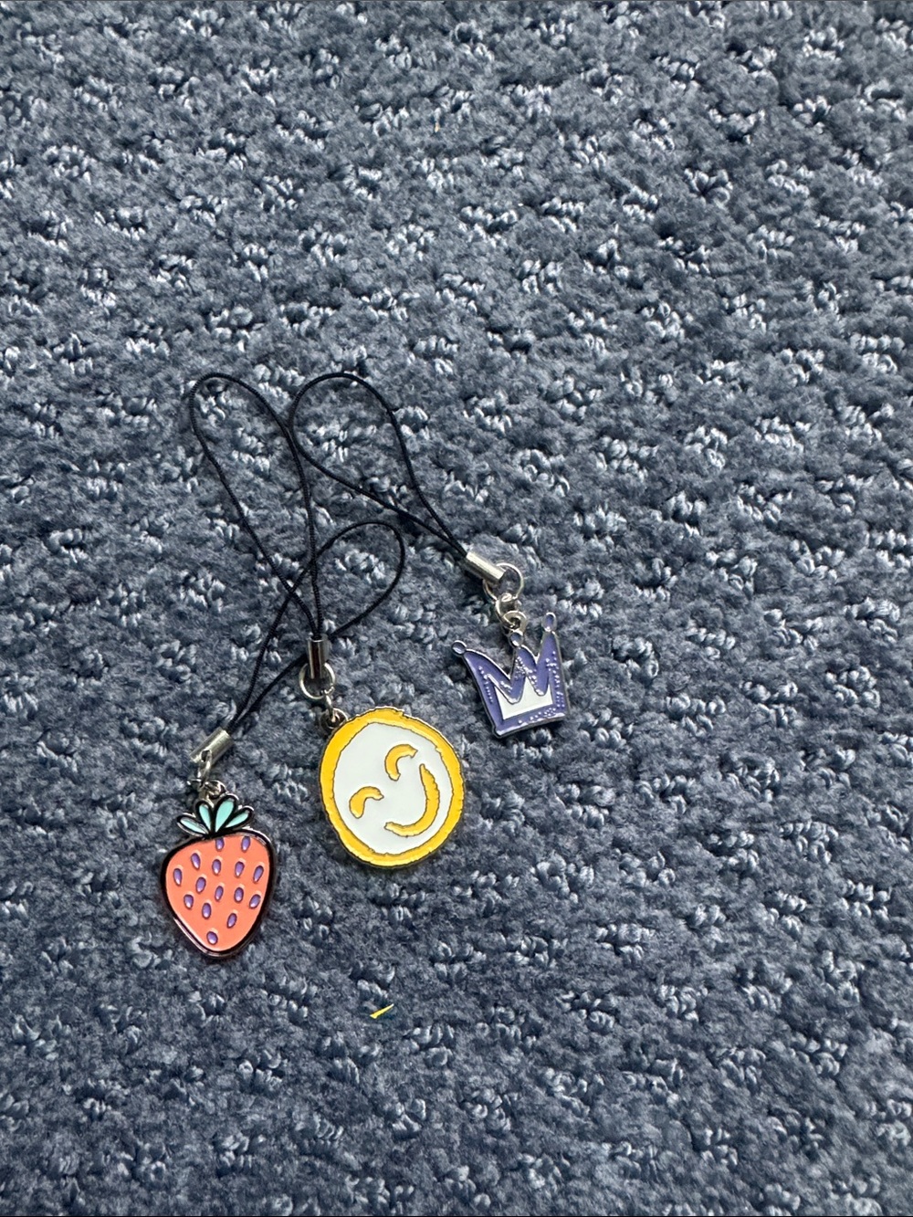 Cute Strawberry, Smiley Face & Purple Crown Charms - Trio Phone/Bag Charms